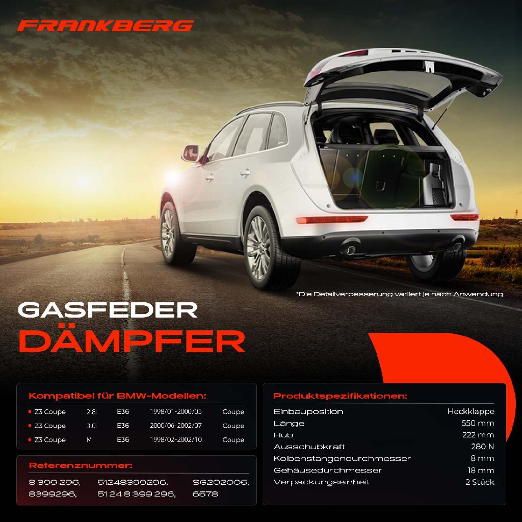 2x Gasfeder Dämpfer Heckklappe für BMW Z3 E36 Coupe 1998-2002