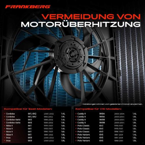 Frankberg 1x Motorkühller Einfachlüfter mit Kühlerlüfterrahmen VW Caddy Polo Classic Seat Ibiza II Cordoba Bild Frankberg 1x Motorkühller Einfachlüfter mit Kühlerlüfterrahmen VW Caddy Polo Classic Seat Ibiza II Cordoba