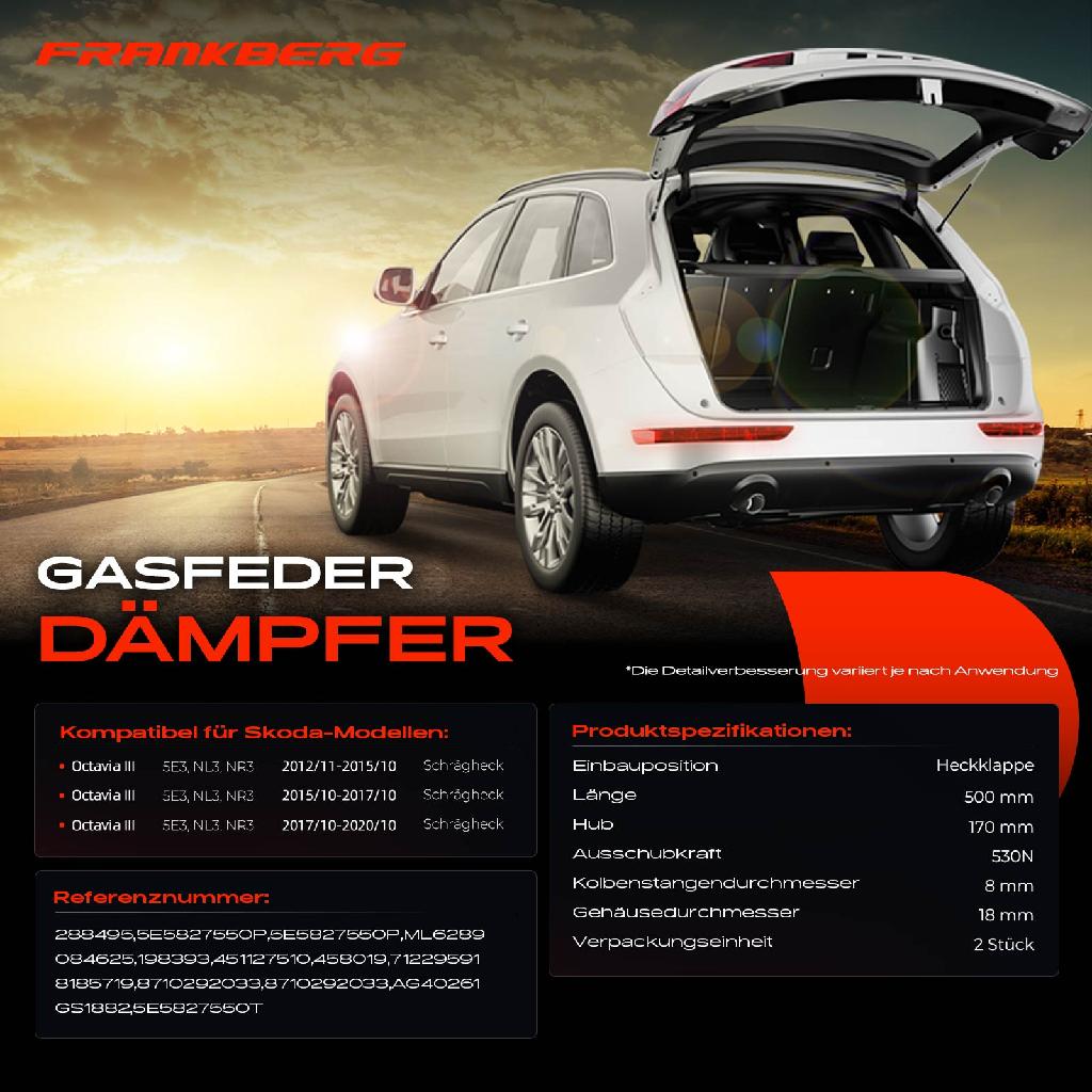 2x Gasfeder Dämpfer Heckklappe Skoda Octavia III 5000 NL3 NR3 Schrägheck 2012-2020