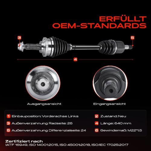 1x Antriebswelle Vorderachse Links für Mazda 323 BA MX-3 EC 1991-1998 Bild 1x Antriebswelle Vorderachse Links für Mazda 323 BA MX-3 EC 1991-1998