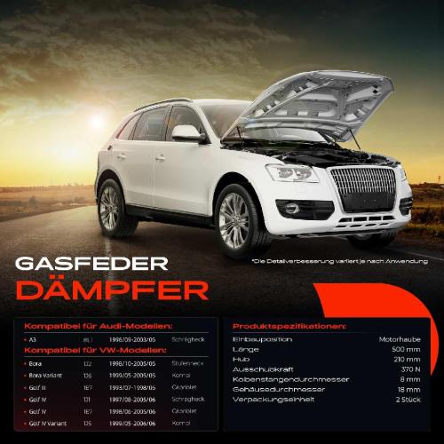 Frankberg 2x Gasfeder Dämpfer Motorhaube für VW Golf 1E7 1J1 1J5 Bora 1J2 1J6 Audi A3 8L1 1993-2006 Bild Frankberg 2x Gasfeder Dämpfer Motorhaube für VW Golf 1E7 1J1 1J5 Bora 1J2 1J6 Audi A3 8L1 1993-2006