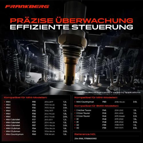 Frankberg 1x Lambdasonde Regelsonde Vor Katalysator für BMW F45 F46 X1 F48 X2 F39 MINI Mini F55 F56 F57 F60 Bild Frankberg 1x Lambdasonde Regelsonde Vor Katalysator für BMW F45 F46 X1 F48 X2 F39 MINI Mini F55 F56 F57 F60
