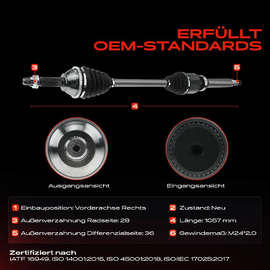 1x Antriebswelle Vorderachse Rechts für Ford Transit Bus Pritsche/Fahrgestell FB FA FM