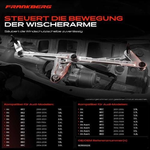 Frankberg 1x Wischergestänge Vorne für Audi A4 8E2 B6 8EC B7 A4 Avant Bild Frankberg 1x Wischergestänge Vorne für Audi A4 8E2 B6 8EC B7 A4 Avant