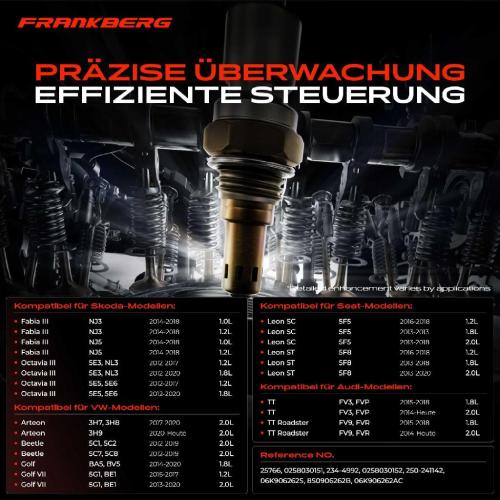 Frankberg 1x Lambdasonde Diagnosesonde Nach Katalysator für VW Golf VII Audi A1 A3 8V TT Seat Skoda Fabia III Bild Frankberg 1x Lambdasonde Diagnosesonde Nach Katalysator für VW Golf VII Audi A1 A3 8V TT Seat Skoda Fabia III