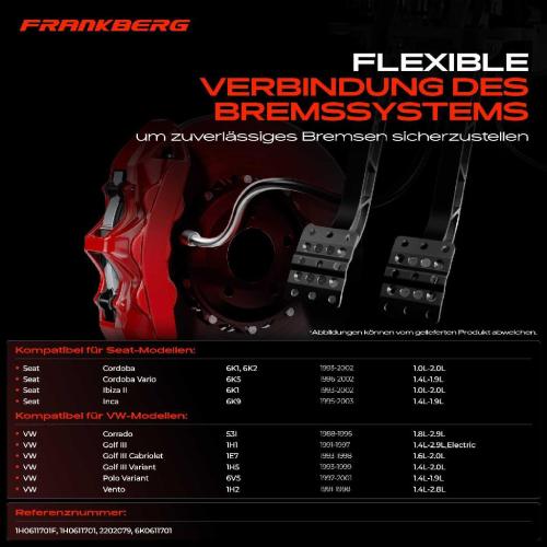 Frankberg 1x Bremsschlauch Bremsschläuche Vorderachse Links oder Rechts für VW Golf 3 1H 1E Polo Vento Seat Ibiza 2 Bild Frankberg 1x Bremsschlauch Bremsschläuche Vorderachse Links oder Rechts für VW Golf 3 1H 1E Polo Vento Seat Ibiza 2