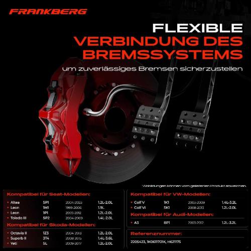 Frankberg 1x Bremsschlauch Bremsschläuche Vorderachse Links oder Rechts für VW Golf Touran Audi A3 Seat Altea Skoda Octavia Bild Frankberg 1x Bremsschlauch Bremsschläuche Vorderachse Links oder Rechts für VW Golf Touran Audi A3 Seat Altea Skoda Octavia