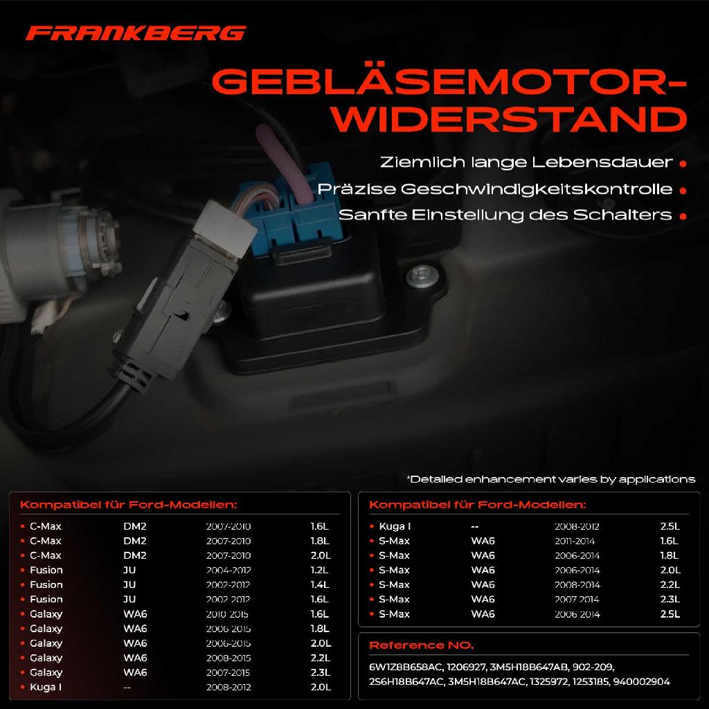 1x Widerstand Vorwiderstand Gebläsemotor für Ford C-Max Fiesta V VI Focus II Mondeo IV S-Max