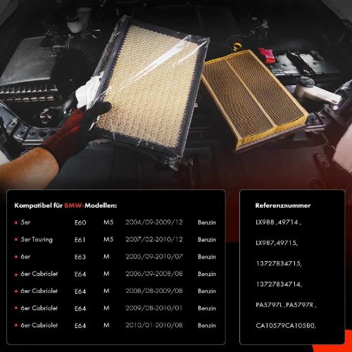 2x Luftfilter Filtereinsatz für BMW 5er E60 E61 6er E63 E64 M5 M 5.0 2004-2010 Bild 2x Luftfilter Filtereinsatz für BMW 5er E60 E61 6er E63 E64 M5 M 5.0 2004-2010