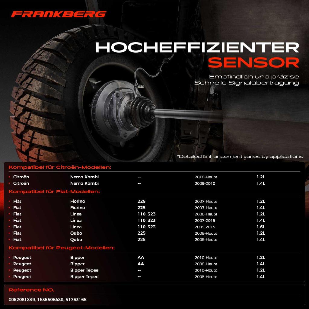 1x ABS Sensor Vorderachse beidseitig für Citroën Nemo Kasten Kombi Fiat Fiorino Linea Qubo Peugeot Bipper