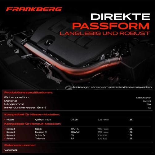 Frankberg 1x Kühlerschlauch Turboschlauch für Nissan Qashqai II SUV Renault Kadjar Megane IV Schrägheck Bild Frankberg 1x Kühlerschlauch Turboschlauch für Nissan Qashqai II SUV Renault Kadjar Megane IV Schrägheck