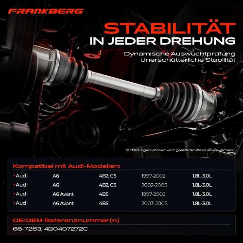 Frankberg 1x Antriebswelle Vorderachse Rechts für Audi A6 4B2 A6 Avant 4B5 1.8L-3.0L 1997-2005 Bild Frankberg 1x Antriebswelle Vorderachse Rechts für Audi A6 4B2 A6 Avant 4B5 1.8L-3.0L 1997-2005