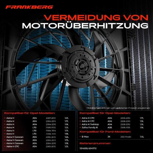 Frankberg 1x Motorkühller Einfachlüfter mit Kühlerlüfterrahmen Opel Astra H L48 L08 L35 L69 Zafira B A05 Bild Frankberg 1x Motorkühller Einfachlüfter mit Kühlerlüfterrahmen Opel Astra H L48 L08 L35 L69 Zafira B A05