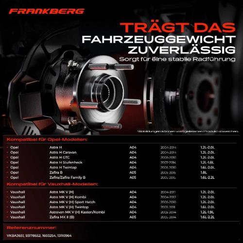 Frankberg 1x Radnabe Radlagersatz Vorderachse beidseitig für Opel Astra H Caravan GTC Kasten/Kombi Stufenheck Bild Frankberg 1x Radnabe Radlagersatz Vorderachse beidseitig für Opel Astra H Caravan GTC Kasten/Kombi Stufenheck