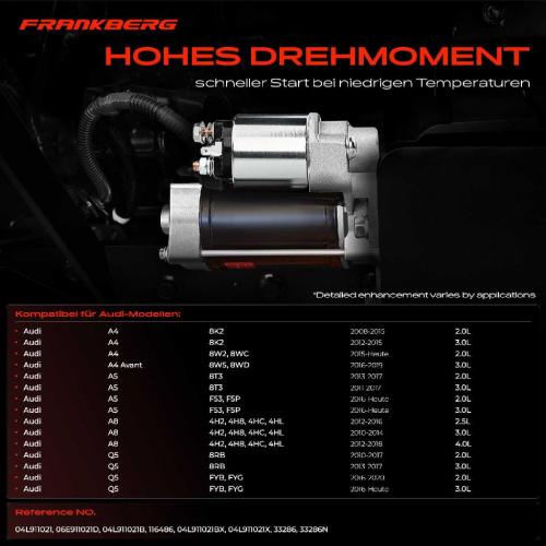 Frankberg 1x Anlasser Starter für Audi A4 Allroad Avant A5 Cabriolet Sportback A6 A7 A8 Q5 Bj ab 2008 Bild Frankberg 1x Anlasser Starter für Audi A4 Allroad Avant A5 Cabriolet Sportback A6 A7 A8 Q5 Bj ab 2008