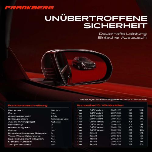 Frankberg 1x Außenspiegel Links für VW Golf V Variant VI Jetta III 1K5 AJ5 1K2 Bild Frankberg 1x Außenspiegel Links für VW Golf V Variant VI Jetta III 1K5 AJ5 1K2