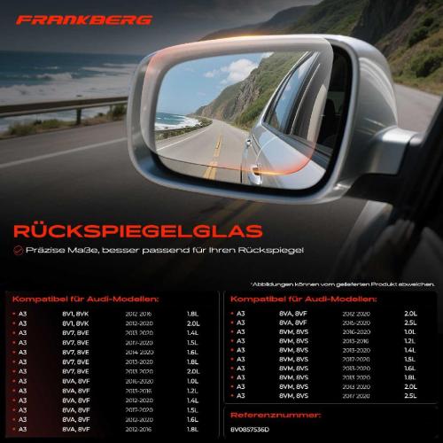 1x Spiegelglas Außenspiegel rechts für Audi A3 Cabriolet Limousine 8V1 8VK 2012-2020 Bild 1x Spiegelglas Außenspiegel rechts für Audi A3 Cabriolet Limousine 8V1 8VK 2012-2020