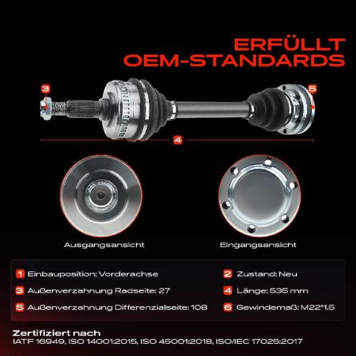 1x Antriebswelle Vorderachse für Mercedes-Benz Vito Bus/Kasten W638 V-Klasse Bild 1x Antriebswelle Vorderachse für Mercedes-Benz Vito Bus/Kasten W638 V-Klasse