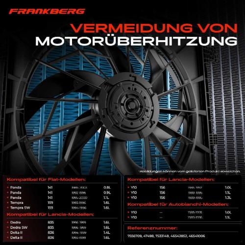 Frankberg 1x Motorkühller Einfachlüfter mit Kühlerlüfterrahmen Fiat Panda Tempra Lancia Y10 Autobianchi Bild Frankberg 1x Motorkühller Einfachlüfter mit Kühlerlüfterrahmen Fiat Panda Tempra Lancia Y10 Autobianchi