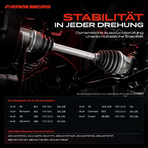 Frankberg 1x Antriebswelle Vorderachse für Audi A6 4B2 80 A8 Cabriolet Bild Frankberg 1x Antriebswelle Vorderachse für Audi A6 4B2 80 A8 Cabriolet