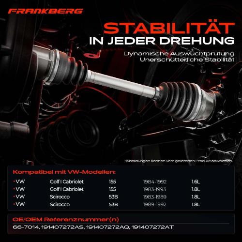 Frankberg 1x Antriebswelle Vorderachse Rechts für VW Golf I Cabriolet 155 Scirocco 53B 1.6L 1.8L 1983-1992 Bild Frankberg 1x Antriebswelle Vorderachse Rechts für VW Golf I Cabriolet 155 Scirocco 53B 1.6L 1.8L 1983-1992