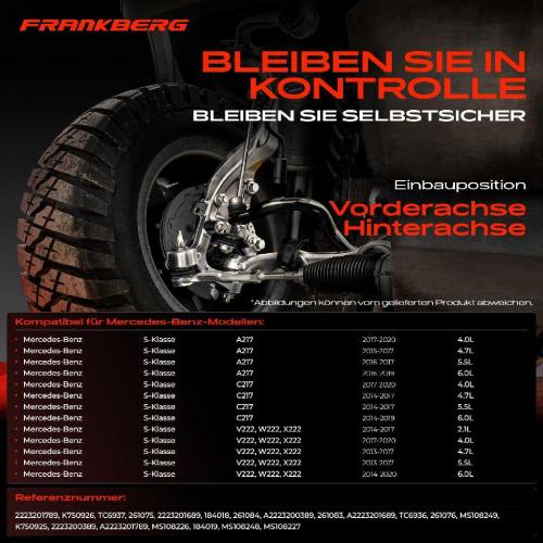 Frankberg 4x Koppelstange Vorderachse für Mercedes-Benz S-Klasse Cabriolet V222 W222 X222 A217 C217 2013-2020 Bild Frankberg 4x Koppelstange Vorderachse für Mercedes-Benz S-Klasse Cabriolet V222 W222 X222 A217 C217 2013-2020