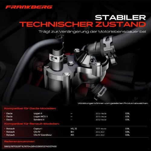 Frankberg 1x Thermostat Kühlmittel für Dacia Logan II Sandero II Renault Captur I Clio IV Bild Frankberg 1x Thermostat Kühlmittel für Dacia Logan II Sandero II Renault Captur I Clio IV