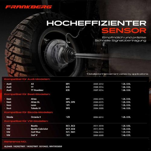 Frankberg 1x ABS Sensor Hinterachse links für VW Beetle Golf Plus V Variant VI Jetta IV Passat CC Scirocco Sharan Bild Frankberg 1x ABS Sensor Hinterachse links für VW Beetle Golf Plus V Variant VI Jetta IV Passat CC Scirocco Sharan