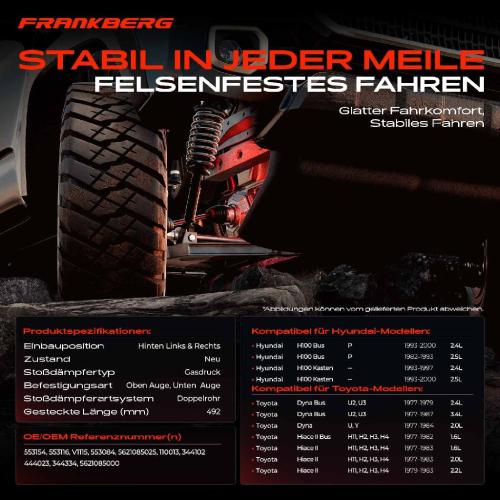Frankberg 2x Stoßdämpfer Hinterachse für Hyundai H100 Toyota Dyna U2 U3 Hiace H11 H2 H3 H4 1977-2000 Bild Frankberg 2x Stoßdämpfer Hinterachse für Hyundai H100 Toyota Dyna U2 U3 Hiace H11 H2 H3 H4 1977-2000