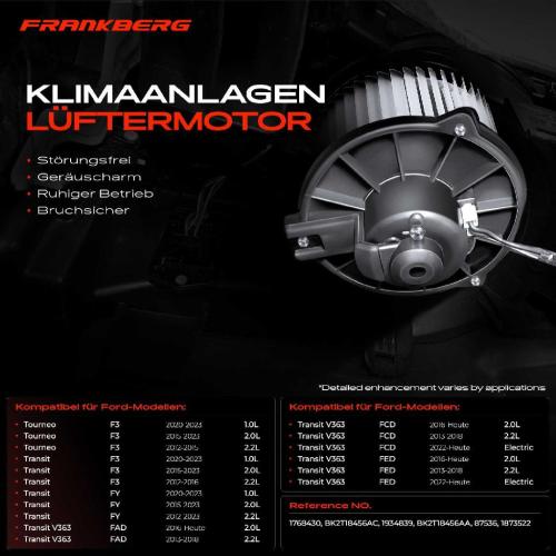 Frankberg 1x Gebläsemotor Innenraumgebläse für Ford Tourneo Transit V362 V363 Bild Frankberg 1x Gebläsemotor Innenraumgebläse für Ford Tourneo Transit V362 V363