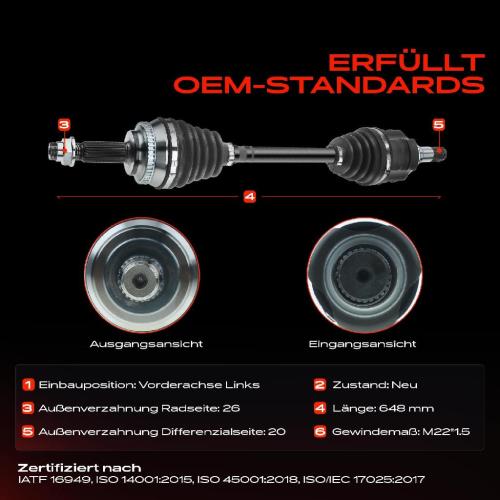 1x Antriebswelle Vorderachse Links für Toyota Avensis T25 2003-2008 1.8L Bild 1x Antriebswelle Vorderachse Links für Toyota Avensis T25 2003-2008 1.8L