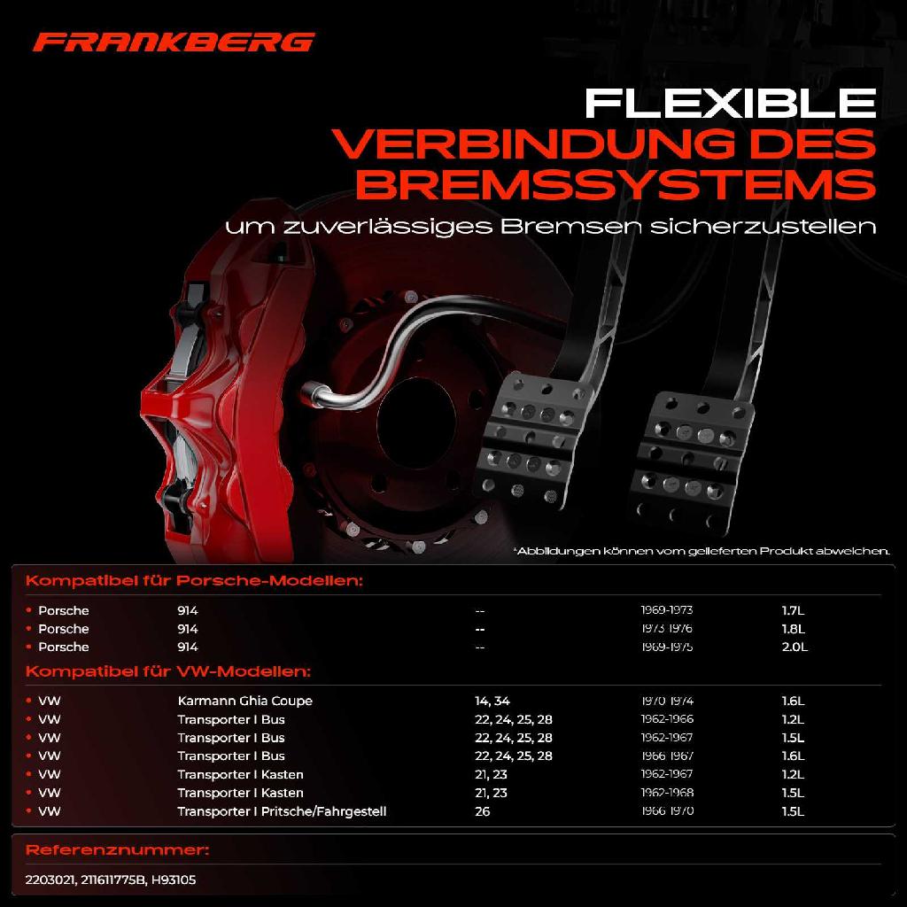 2x Bremsschlauch Bremsschläuche Vorderachse oder Hinterachse für VW 1500 1600 Variant Kaefer Cabriolet Porsche 914