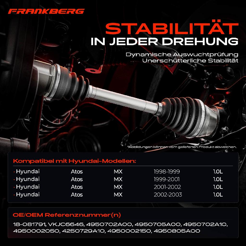 1x Antriebswelle Vorderachse Links für Hyundai Atos MX 1.0L 1999-2003