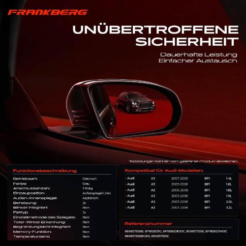 Frankberg 1x Außenspiegel Links für Audi A3 8P1 1.4L 1.6L 1.8L 1.9L 2.0L 3.2L 2003-2012 Bild Frankberg 1x Außenspiegel Links für Audi A3 8P1 1.4L 1.6L 1.8L 1.9L 2.0L 3.2L 2003-2012