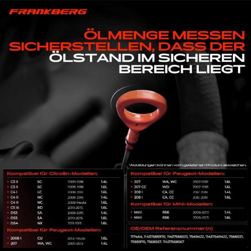 Frankberg 1x Ölmessstab Ölpeilstab Ölstab für MINI R56 R57 Citroën C3 II SC C4 II Peugeot 207 Bild Frankberg 1x Ölmessstab Ölpeilstab Ölstab für MINI R56 R57 Citroën C3 II SC C4 II Peugeot 207