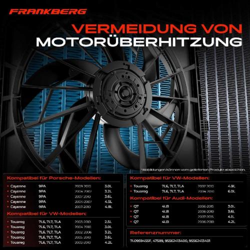 Frankberg 1x Motorkühller Einfachlüfter ohne Kühlerlüfterrahmen VW Touareg 7L Audi Q7 4LB Porsche Cayenne Bild Frankberg 1x Motorkühller Einfachlüfter ohne Kühlerlüfterrahmen VW Touareg 7L Audi Q7 4LB Porsche Cayenne