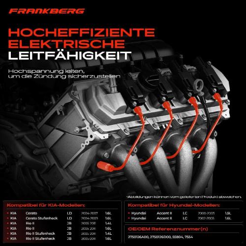 4x Zündleitungssatz Zündkabel für Hyundai Accent Elantra KIA Rio II 1.4L 1.5L 1.6L Bild 4x Zündleitungssatz Zündkabel für Hyundai Accent Elantra KIA Rio II 1.4L 1.5L 1.6L