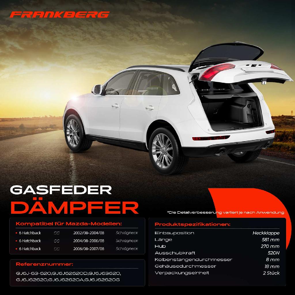 2x Gasfeder Dämpfer Heckklappe Mazda 6 Hatchback GG 2002-2007