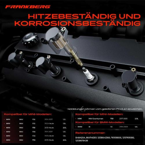 Frankberg 4x Zündmodul Zündspule für BMW I8 I12 MINI Mini F55 F56 Mini Countryman F60 1.5L 1.2L 2.0L Bj ab 2013 Bild Frankberg 4x Zündmodul Zündspule für BMW I8 I12 MINI Mini F55 F56 Mini Countryman F60 1.5L 1.2L 2.0L Bj ab 2013
