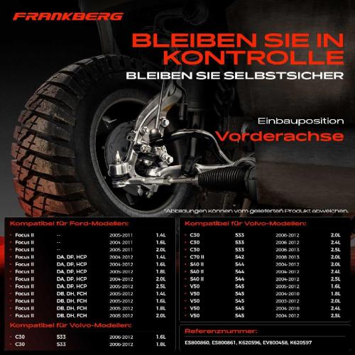 Frankberg 1x Querlenker Satz Vorderachse für Ford Focus C-Max II Cabriolet Kasten/Kombi Volvo C30 C70 S40 V50 Bild Frankberg 1x Querlenker Satz Vorderachse für Ford Focus C-Max II Cabriolet Kasten/Kombi Volvo C30 C70 S40 V50