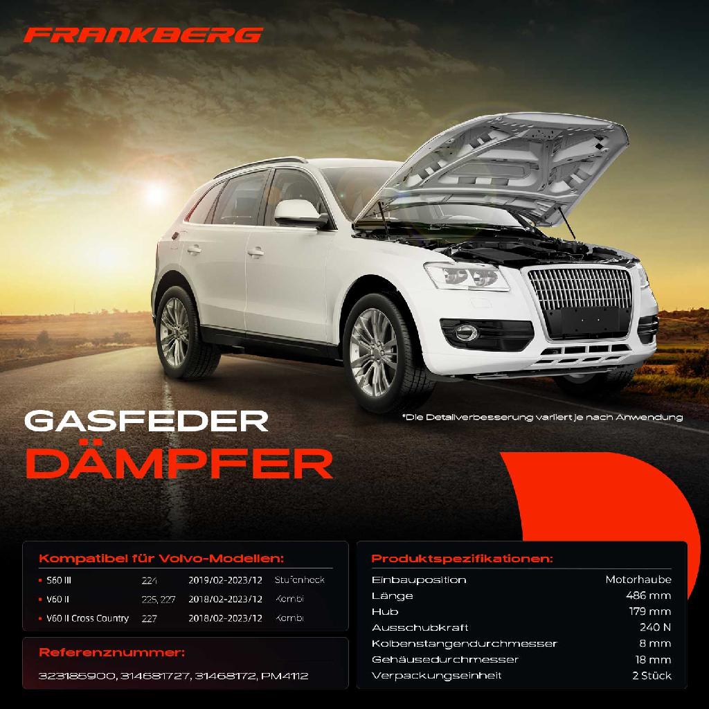 2x Gasfeder Dämpfer Motorhaube für Volvo S60 III 224 V60 II Cross Country 225 227 Stufenheck 2018-2023