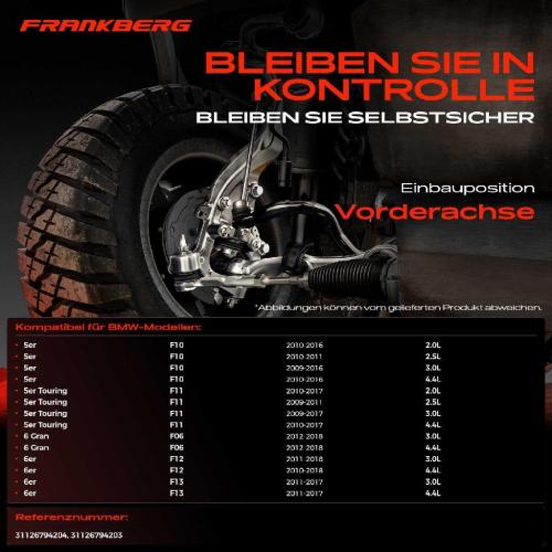 Frankberg 1x Querlenker Satz Vorderachse für BMW 5er F10 5er Touring F11 6 Gran Coupe F06 6er Cabriolet F12 Bild Frankberg 1x Querlenker Satz Vorderachse für BMW 5er F10 5er Touring F11 6 Gran Coupe F06 6er Cabriolet F12