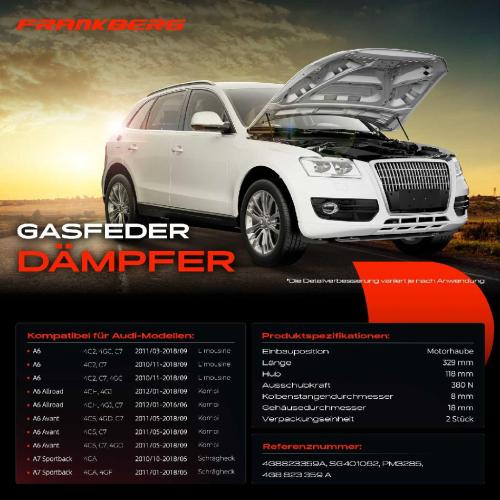 Frankberg 2x Gasfeder Dämpfer Motorhaube für Audi A6 A7 4G C7 Kombi Schrägheck 2010-2018 Bild Frankberg 2x Gasfeder Dämpfer Motorhaube für Audi A6 A7 4G C7 Kombi Schrägheck 2010-2018