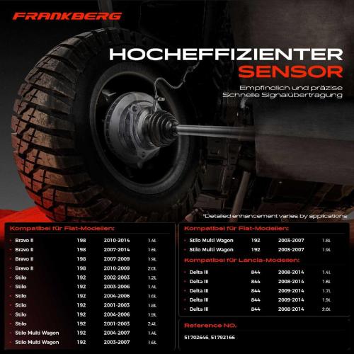 Frankberg 1x ABS Sensor Hinterachse beidseitig für Fiat Bravo II Stilo Multi Wagon Lancia Delta III 1.4L 1.6L 2001-2014 Bild Frankberg 1x ABS Sensor Hinterachse beidseitig für Fiat Bravo II Stilo Multi Wagon Lancia Delta III 1.4L 1.6L 2001-2014