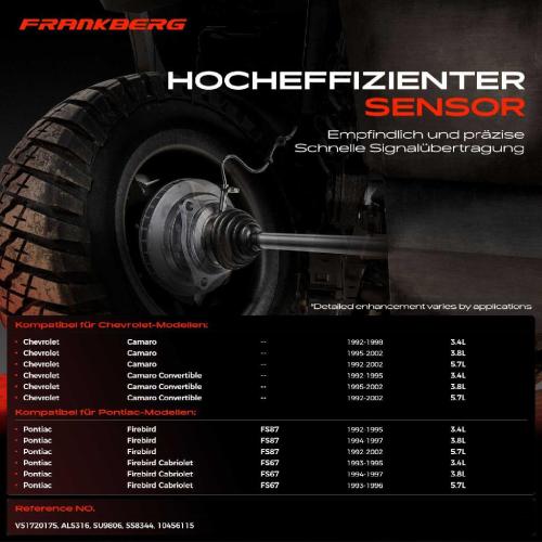 2x ABS Sensor Hinterachse beidseitig für Chevrolet Camaro Convertible Pontiac Firebird Cabriolet 1992-2002 Bild 2x ABS Sensor Hinterachse beidseitig für Chevrolet Camaro Convertible Pontiac Firebird Cabriolet 1992-2002