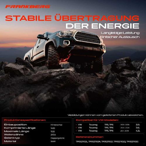 Frankberg 1x Kardanwelle Gelenkwelle Hinterachse für VW Touareg 7P5 7P6 3.0L 3.6L 4.2L 2010-2018 Bild Frankberg 1x Kardanwelle Gelenkwelle Hinterachse für VW Touareg 7P5 7P6 3.0L 3.6L 4.2L 2010-2018