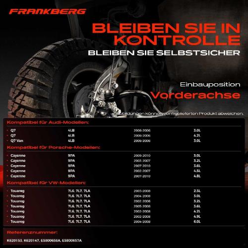 Frankberg 1x Querlenker Satz Vorderachse für VW Touareg Audi Q7 Van Porsche Cayenne 3.0L 4.2L 3.2L 3.6L 2002-2010 Bild Frankberg 1x Querlenker Satz Vorderachse für VW Touareg Audi Q7 Van Porsche Cayenne 3.0L 4.2L 3.2L 3.6L 2002-2010
