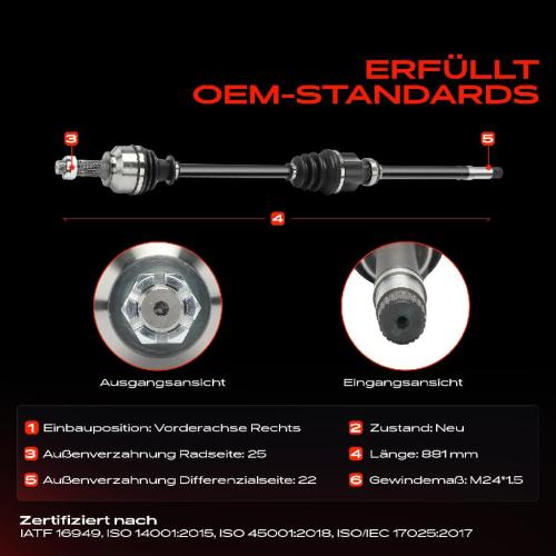 1x Antriebswelle Vorderachse Rechts für Peugeot 206 CC 2D 306 Break 7B 7E 7D 7A Bild 1x Antriebswelle Vorderachse Rechts für Peugeot 206 CC 2D 306 Break 7B 7E 7D 7A