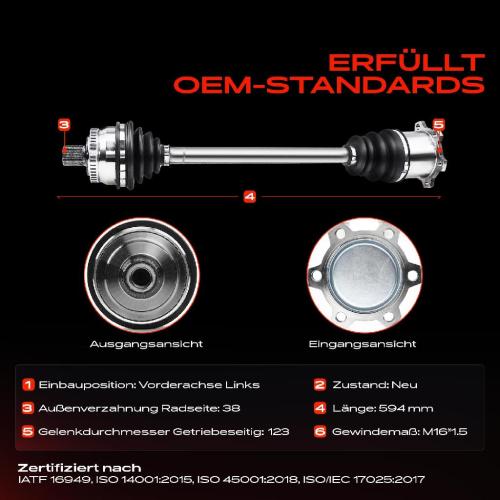 1x Antriebswelle Vorderachse Links für Audi A4 8E2 8EC 8E5 8ED 8H7 8HE Seat Exeo 3R2 3R5 Bild 1x Antriebswelle Vorderachse Links für Audi A4 8E2 8EC 8E5 8ED 8H7 8HE Seat Exeo 3R2 3R5