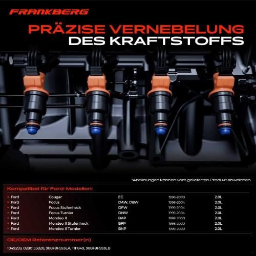 Frankberg 4x Einspritzventil Einspritzdüse für Ford Cougar Focus Mondeo II 2.0L 1998-2004 Bild Frankberg 4x Einspritzventil Einspritzdüse für Ford Cougar Focus Mondeo II 2.0L 1998-2004